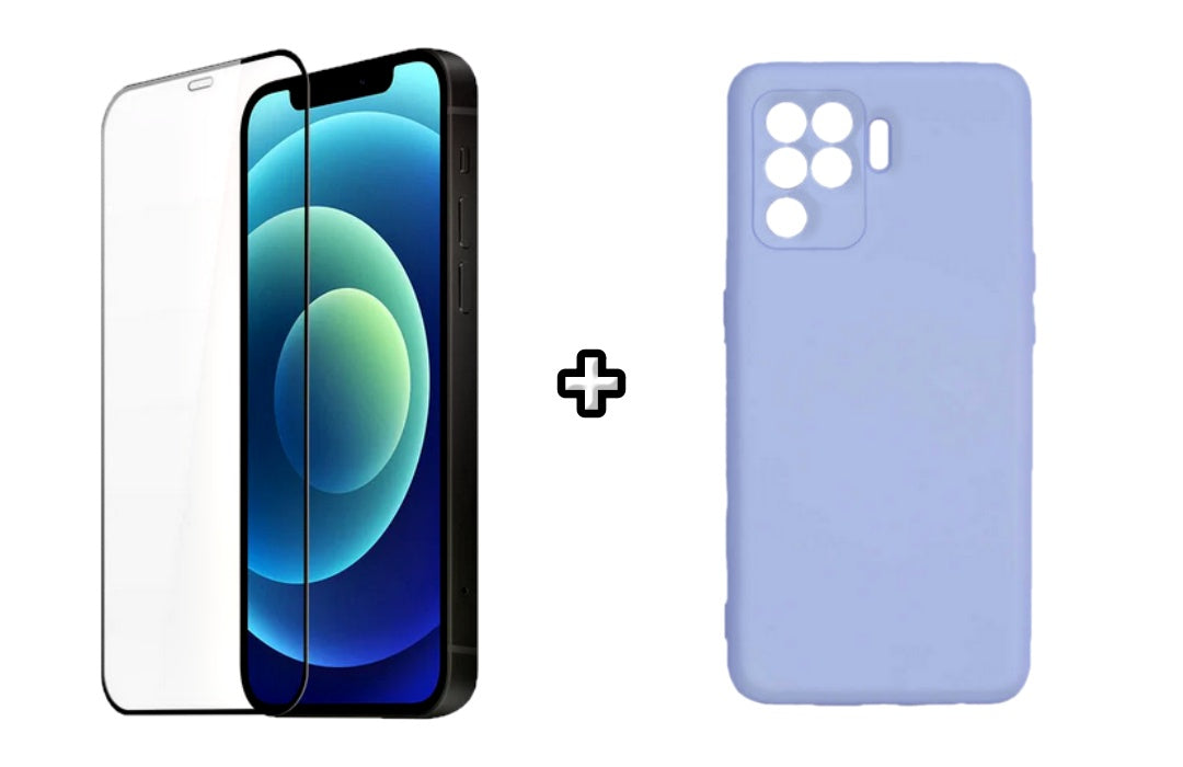 Set Husa Silicon plus Folie din silicon transparenta compatibila cu OPPO Reno5 Lite, mov, protectie 360