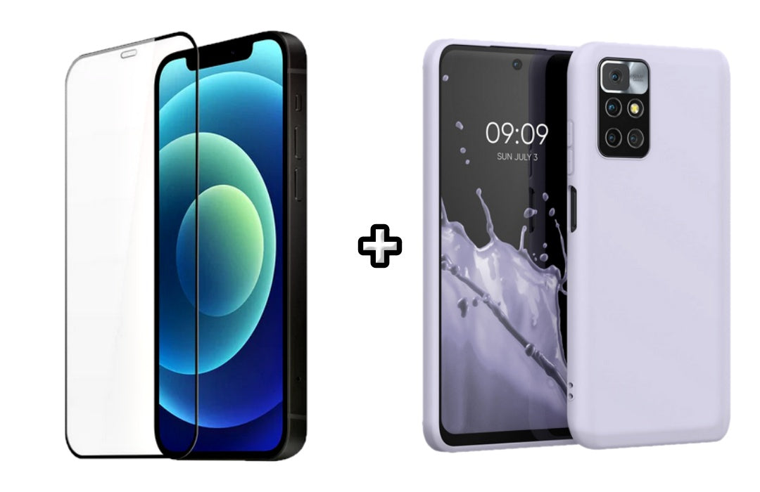 Set Husa Silicon plus Folie din silicon transparenta compatibila cu Xiaomi Redmi 10, mov, protectie 360