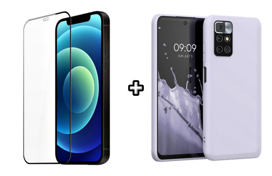 Set Husa Silicon plus Folie din silicon transparenta compatibila cu Xiaomi Redmi 10, mov, protectie 360
