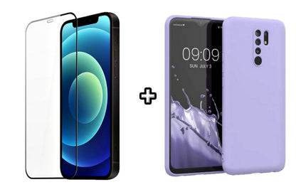 Set Husa Silicon plus Folie din silicon transparenta compatibila cu Xiaomi Redmi 9, mov, protectie 360