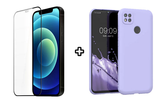 Set Husa Silicon plus Folie din silicon transparenta compatibila cu Xiaomi Redmi 9C, mov, protectie 360