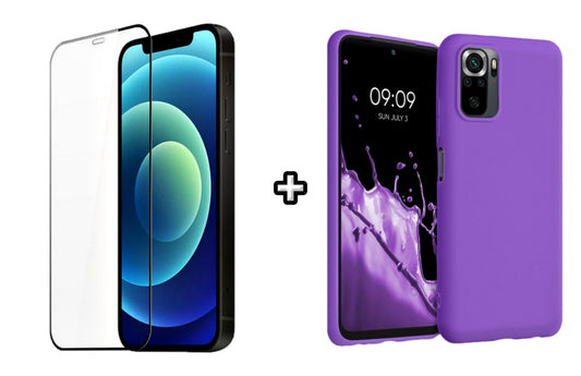 Set Husa Silicon plus Folie din silicon transparenta compatibila cu Xiaomi Redmi Note 10 Pro, mov, protectie 360