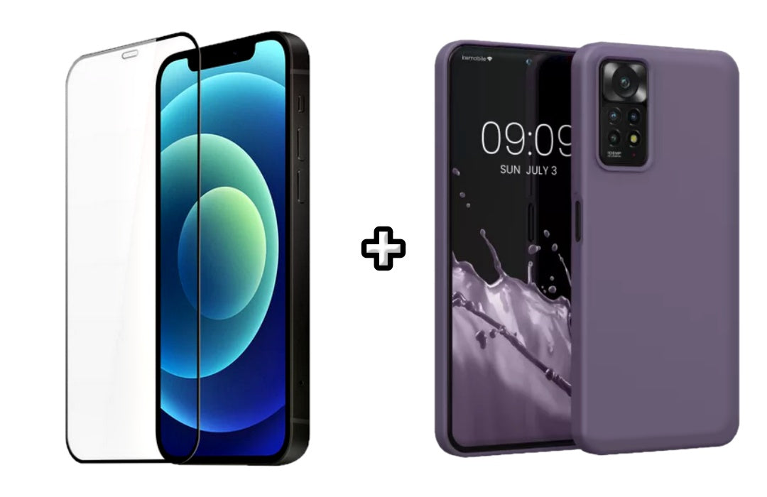 Set Husa Silicon plus Folie din silicon transparenta compatibila cu Xiaomi Redmi Note 11 Pro, mov, protectie 360