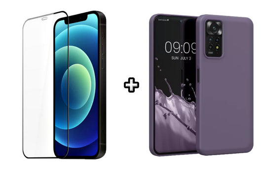Set Husa Silicon plus Folie din silicon transparenta compatibila cu Xiaomi Redmi Note 11 Pro, mov, protectie 360