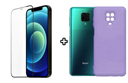 Set Husa Silicon plus Folie din silicon transparenta compatibila cu Xiaomi Redmi Note 9 Pro, mov, protectie 360