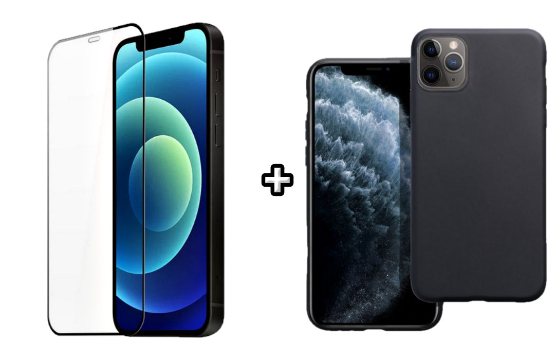 Set Husa Silicon + Folie din silicon transparenta compatibila cu Apple iPhone 11 Pro Max, neagra, protectie 360