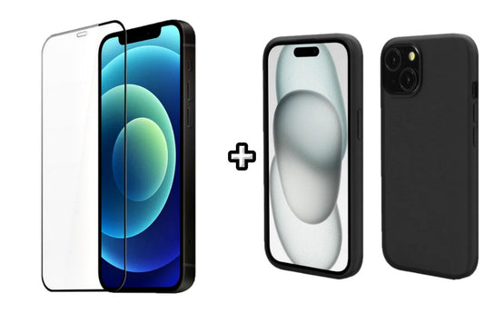 Set Husa Silicon + Folie din silicon transparenta compatibila cu Apple iPhone 13 Mini, neagra, protectie 360