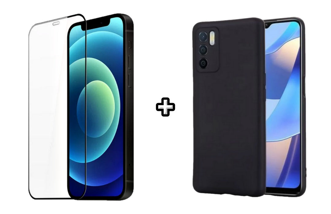 Set Husa Silicon plus Folie din silicon transparenta compatibila cu OPPO A16, neagra, protectie 360