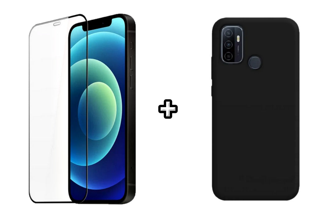 Set Husa Silicon plus Folie din silicon transparenta compatibila cu OPPO A33 4G, neagra, protectie 360