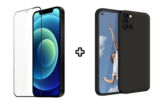 Set Husa Silicon plus Folie din silicon transparenta compatibila cu OPPO A54 4G, neagra, protectie 360