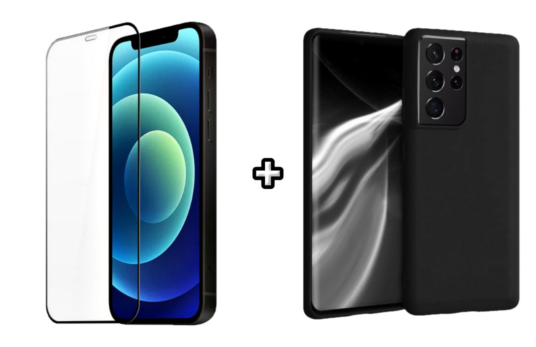 Set Husa Silicon plus Folie din silicon transparenta compatibila cu Samsung Galaxy S23 Ultra, neagra, protectie 360
