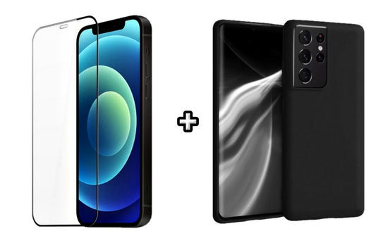 Set Husa Silicon plus Folie din silicon transparenta compatibila cu Samsung Galaxy S24 Ultra, neagra, protectie 360