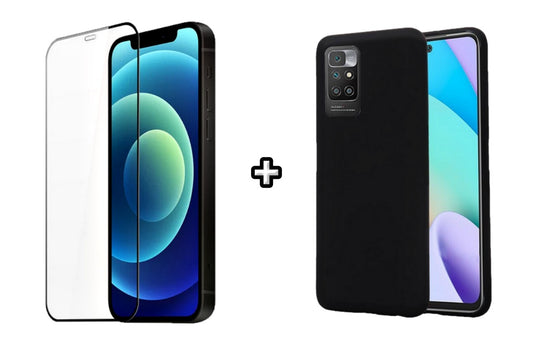 Set Husa Silicon plus Folie din silicon transparenta compatibila cu Xiaomi Redmi 10, neagra, protectie 360