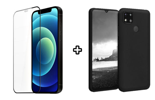 Set Husa Silicon plus Folie din silicon transparenta compatibila cu Xiaomi Redmi 9C, neagra, protectie 360