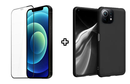 Set Husa Silicon plus Folie din silicon transparenta compatibila cu Xiaomi Mi 11 Lite, neagra, protectie 360
