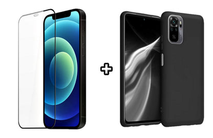 Set Husa Silicon plus Folie din silicon transparenta compatibila cu Xiaomi Redmi Note 10s, neagra, protectie 360