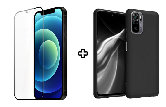 Set Husa Silicon plus Folie din silicon transparenta compatibila cu Xiaomi Redmi Note 10s, neagra, protectie 360