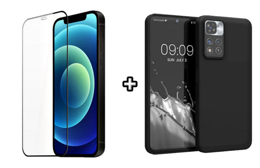 Set Husa Silicon plus Folie din silicon transparenta compatibila cu Xiaomi Redmi Note 11 Pro, neagra, protectie 360