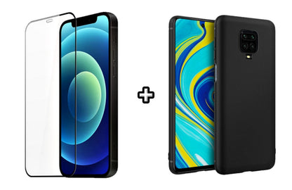 Set Husa Silicon plus Folie din silicon transparenta compatibila cu Xiaomi Redmi Note 9s, neagra, protectie 360