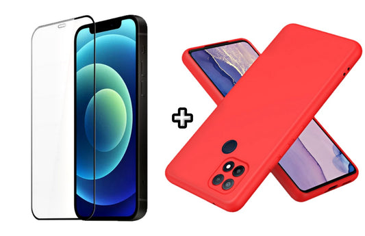 Set Husa Silicon plus Folie din silicon transparenta compatibila cu OPPO A15, rosie, protectie 360