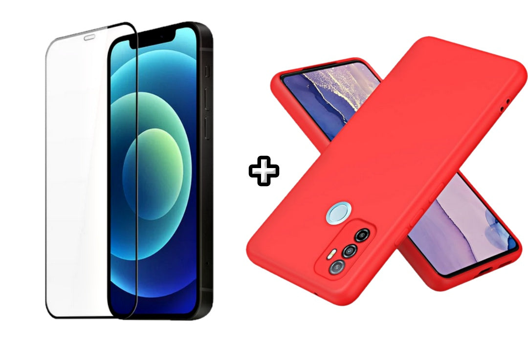 Set Husa Silicon plus Folie din silicon transparenta compatibila cu OPPO A53, rosie, protectie 360