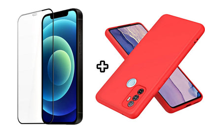 Set Husa Silicon plus Folie din silicon transparenta compatibila cu OPPO A33 4G, rosie, protectie 360