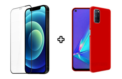 Set Husa Silicon plus Folie din silicon transparenta compatibila cu OPPO A92, rosie, protectie 360
