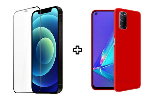 Set Husa Silicon plus Folie din silicon transparenta compatibila cu OPPO A72, rosie, protectie 360