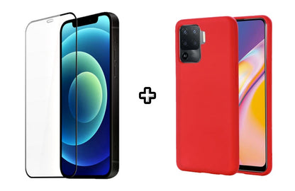 Set Husa Silicon plus Folie din silicon transparenta compatibila cu OPPO Reno5 Lite, rosie, protectie 360