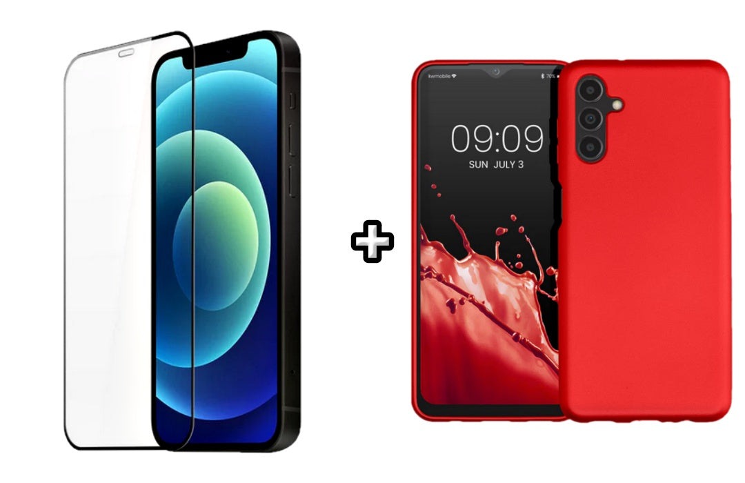 Set Husa Silicon plus Folie din silicon transparenta compatibila cu Samsung Galaxy A55, rosie, protectie 360