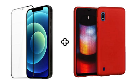 Set Husa Silicon plus Folie din silicon transparenta compatibila cu Samsung Galaxy A10, rosie, protectie 360