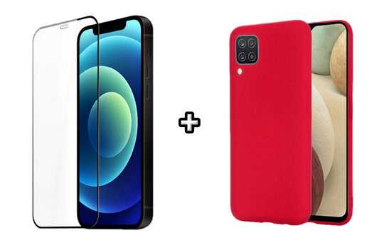Set Husa Silicon plus Folie din silicon transparenta compatibila cu Samsung Galaxy A22 4G, rosie, protectie 360