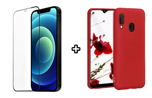 Set Husa Silicon plus Folie din silicon transparenta compatibila cu Samsung Galaxy A20E, rosie, protectie 360
