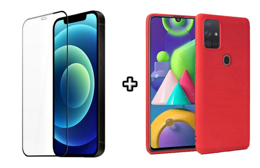 Set Husa Silicon plus Folie din silicon transparenta compatibila cu Samsung Galaxy A21s, rosie, protectie 360
