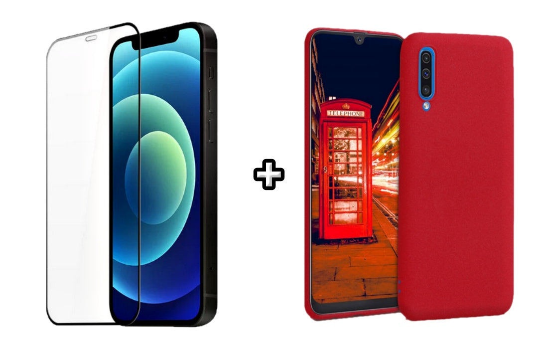 Set Husa Silicon plus Folie din silicon transparenta compatibila cu Samsung Galaxy A50, rosie, protectie 360