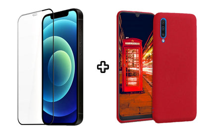 Set Husa Silicon plus Folie din silicon transparenta compatibila cu Samsung Galaxy A50, rosie, protectie 360