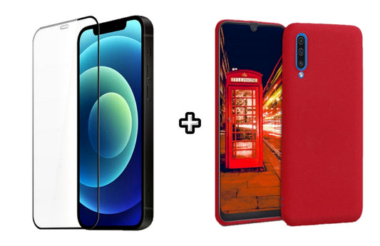 Set Husa Silicon plus Folie din silicon transparenta compatibila cu Samsung Galaxy A50, rosie, protectie 360