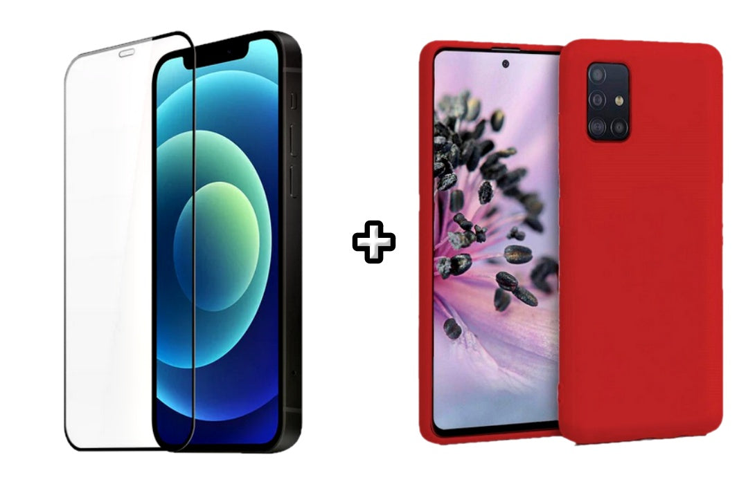 Set Husa Silicon plus Folie din silicon transparenta compatibila cu Samsung Galaxy A51, rosie, protectie 360