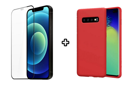 Set Husa Silicon plus Folie din silicon transparenta compatibila cu Samsung Galaxy S10, rosie, protectie 360