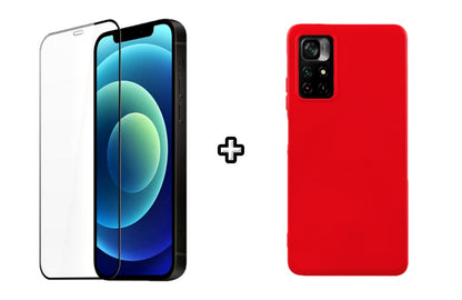 Set Husa Silicon plus Folie din silicon transparenta compatibila cu Xiaomi Redmi 10, rosie, protectie 360