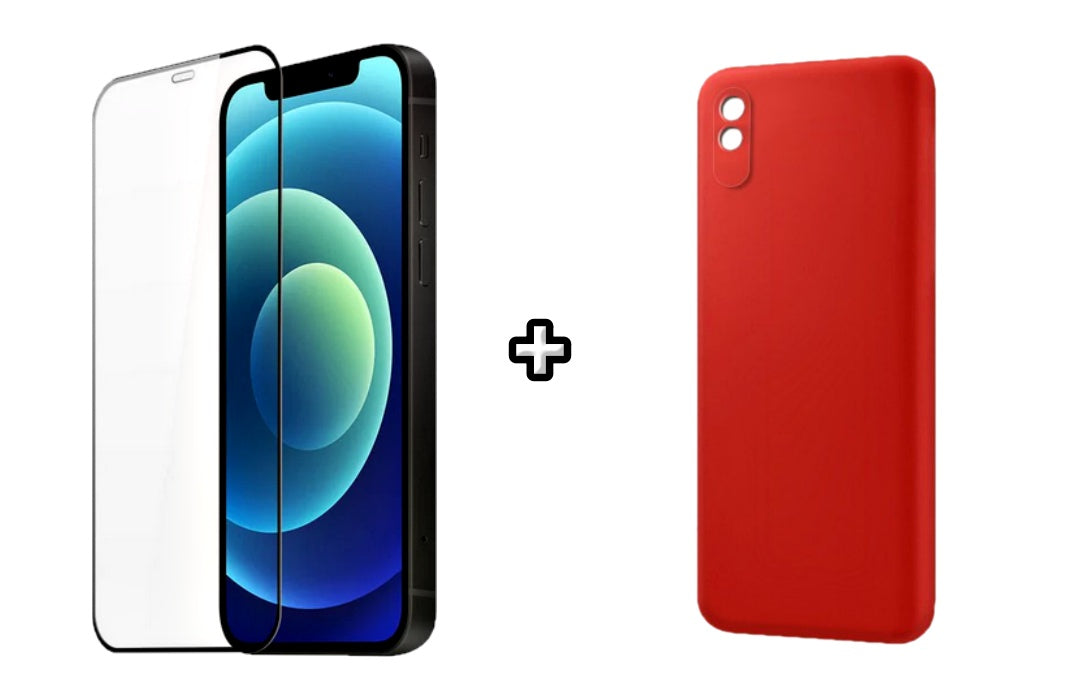 Set Husa Silicon plus Folie din silicon transparenta compatibila cu Xiaomi Redmi 9A, rosie, protectie 360