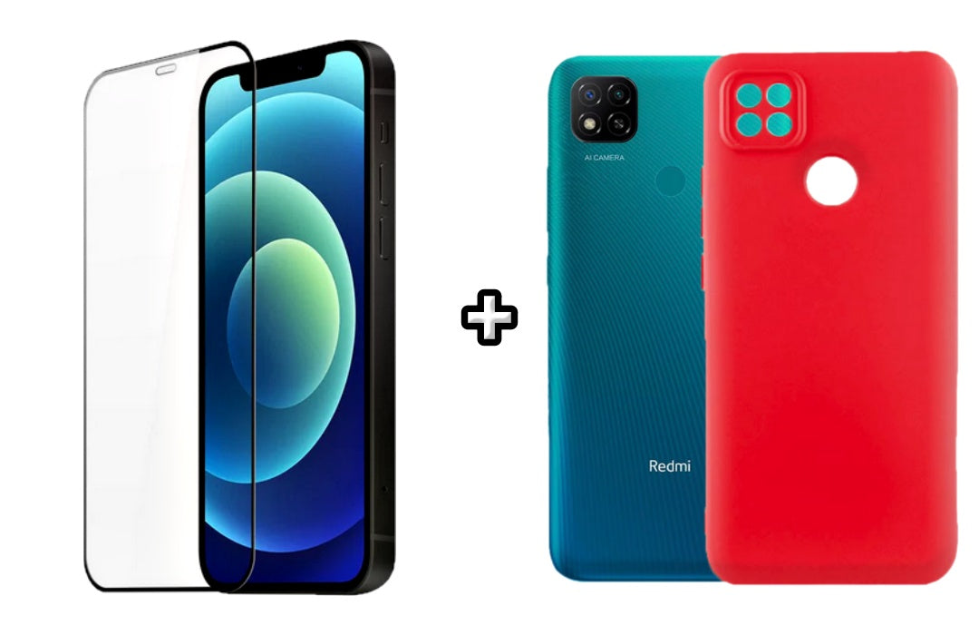 Set Husa Silicon plus Folie din silicon transparenta compatibila cu Xiaomi Redmi 9C, rosie, protectie 360