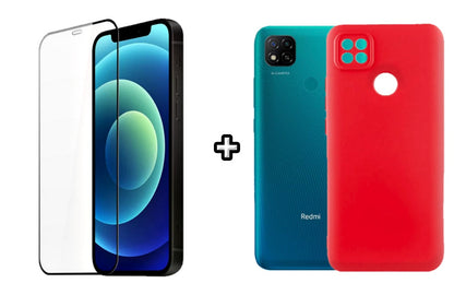 Set Husa Silicon plus Folie din silicon transparenta compatibila cu Xiaomi Redmi 9C, rosie, protectie 360