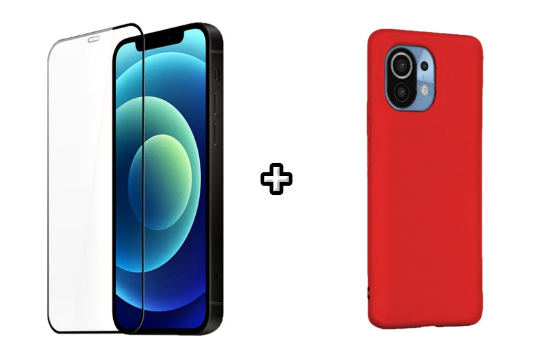Set Husa Silicon plus Folie din silicon transparenta compatibila cu Xiaomi Mi 11 Lite, rosie, protectie 360