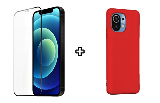 Set Husa Silicon plus Folie din silicon transparenta compatibila cu Xiaomi Mi 11 Lite, rosie, protectie 360
