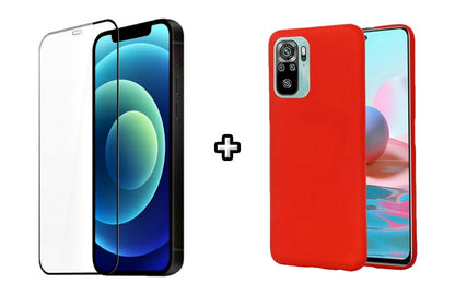 Set Husa Silicon plus Folie din silicon transparenta compatibila cu Xiaomi Redmi Note 10 Pro, rosie, protectie 360