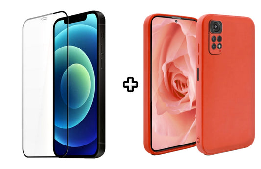 Set Husa Silicon plus Folie din silicon transparenta compatibila cu Xiaomi Redmi Note 11, rosie, protectie 360