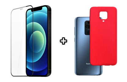 Set Husa Silicon plus Folie din silicon transparenta compatibila cu Xiaomi Redmi Note 9s, rosie, protectie 360