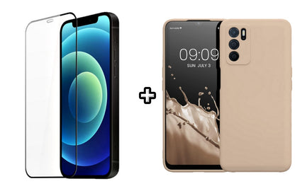 Set Husa Silicon plus Folie din silicon transparenta compatibila cu OPPO A16, roz pudra, protectie 360