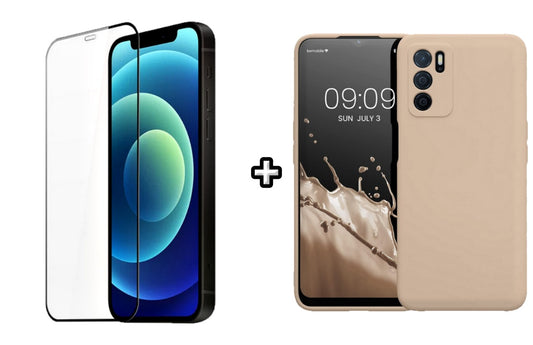 Set Husa Silicon plus Folie din silicon transparenta compatibila cu OPPO A16, roz pudra, protectie 360